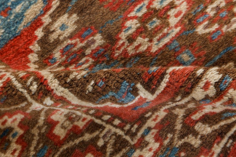 Antique Narrow & Long North West Persian Blue, Brown, Red Wool Runner BB7165