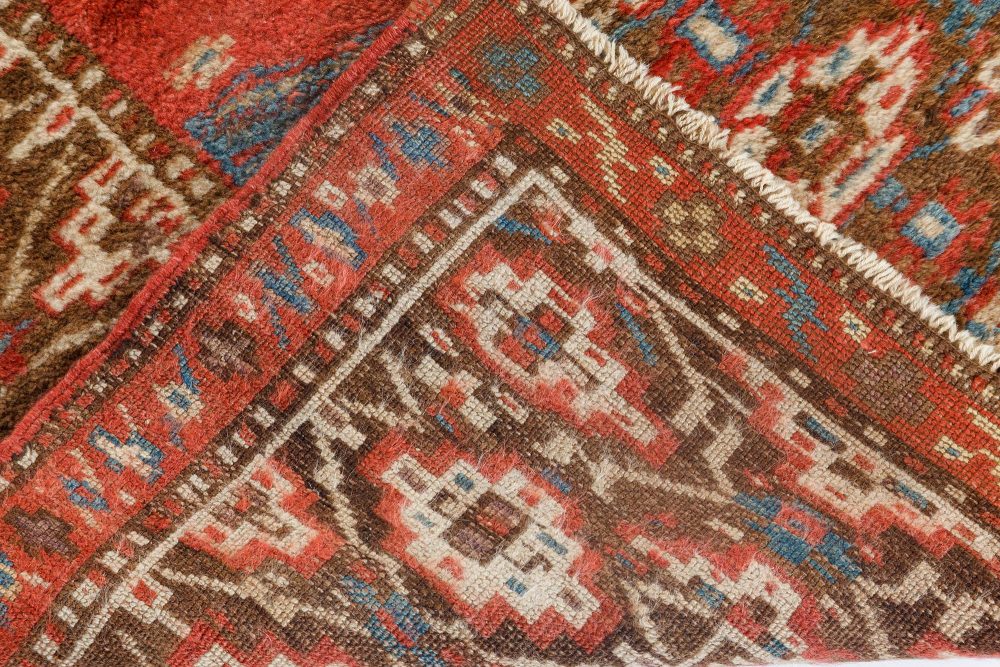 Antique Narrow & Long North West Persian Blue, Brown, Red Wool Runner BB7165
