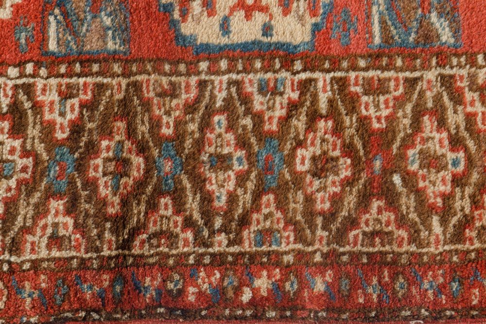 Antique Narrow & Long North West Persian Blue, Brown, Red Wool Runner BB7165