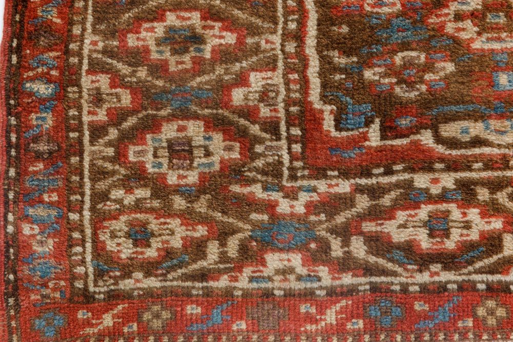 Antique Narrow & Long North West Persian Blue, Brown, Red Wool Runner BB7165