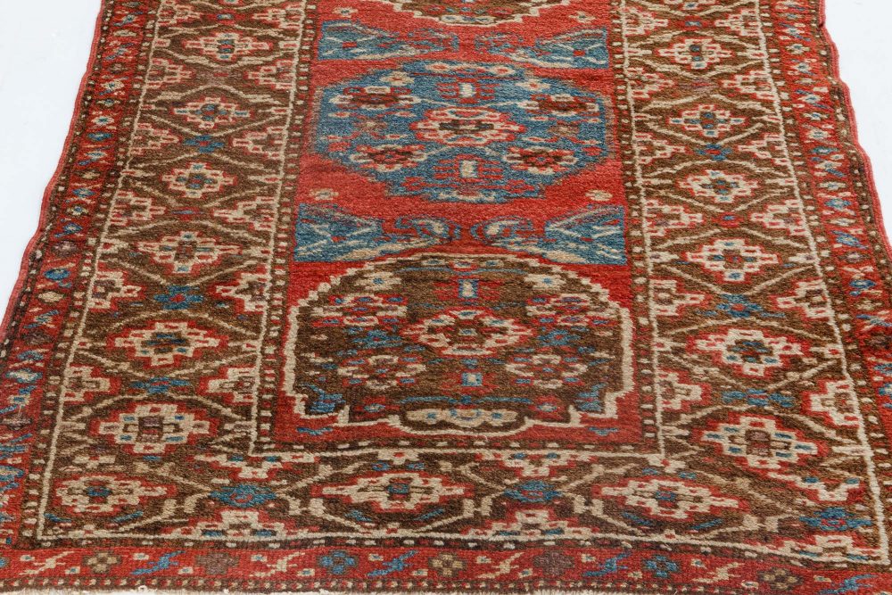 Antique Narrow & Long North West Persian Blue, Brown, Red Wool Runner BB7165