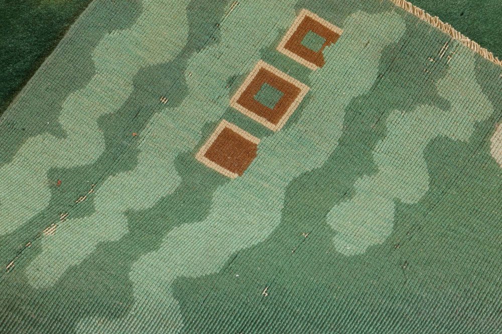 Chinese Art Deco Brown, Green and Ivory Handwoven Wool Rug BB7212