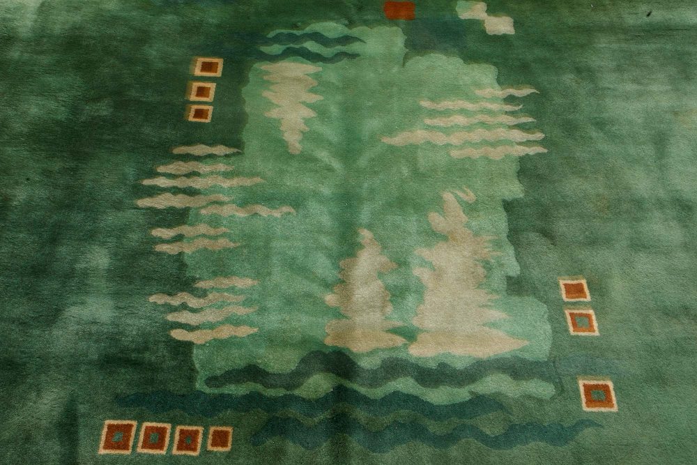 Chinese Art Deco Brown, Green and Ivory Handwoven Wool Rug BB7212