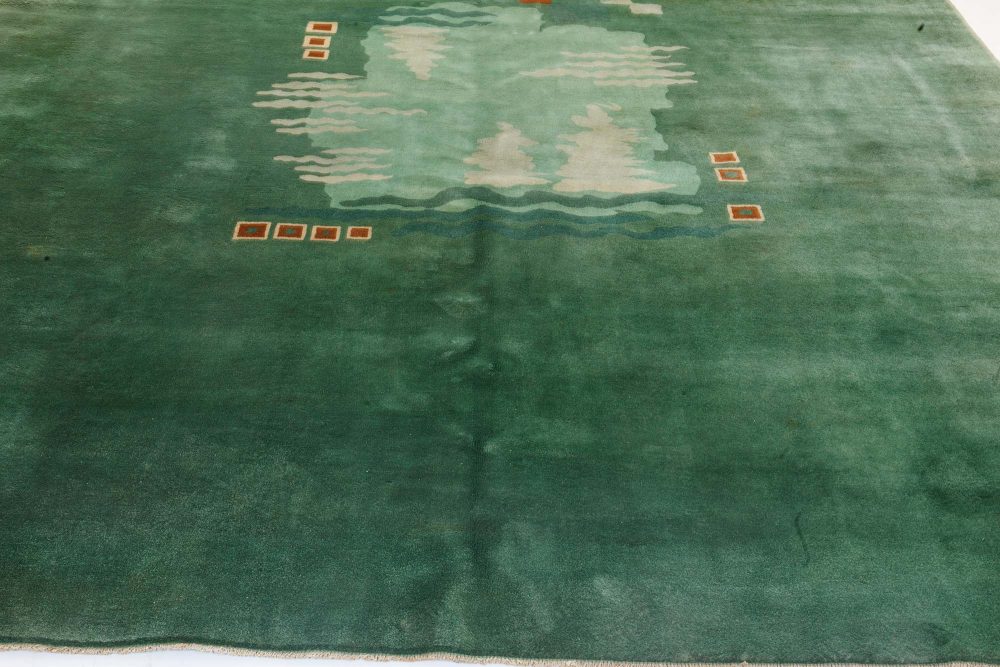 Chinese Art Deco Brown, Green and Ivory Handwoven Wool Rug BB7212