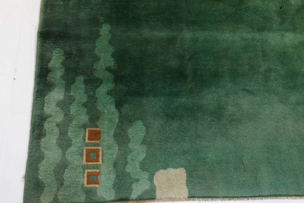 Chinese Art Deco Brown, Green and Ivory Handwoven Wool Rug BB7212