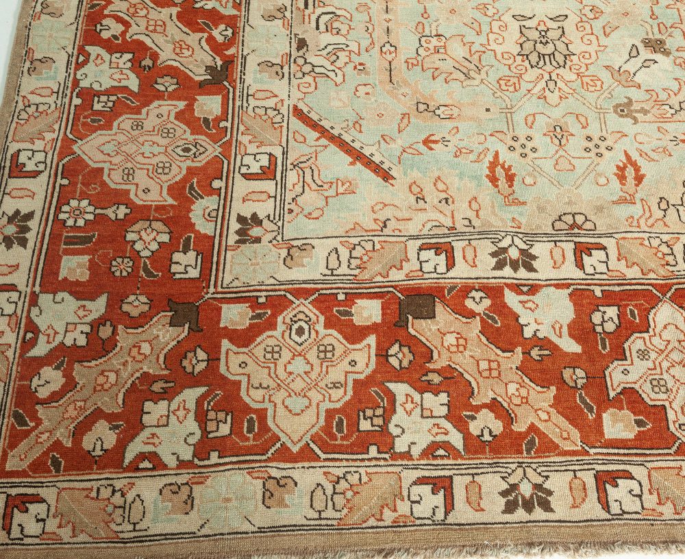 Antique Persian Tabriz Blue Background Floral Handmade Wool Rug BB7343