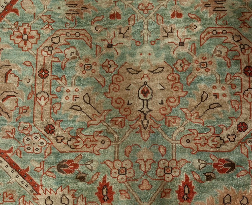 Antique Persian Tabriz Blue Background Floral Handmade Wool Rug BB7343
