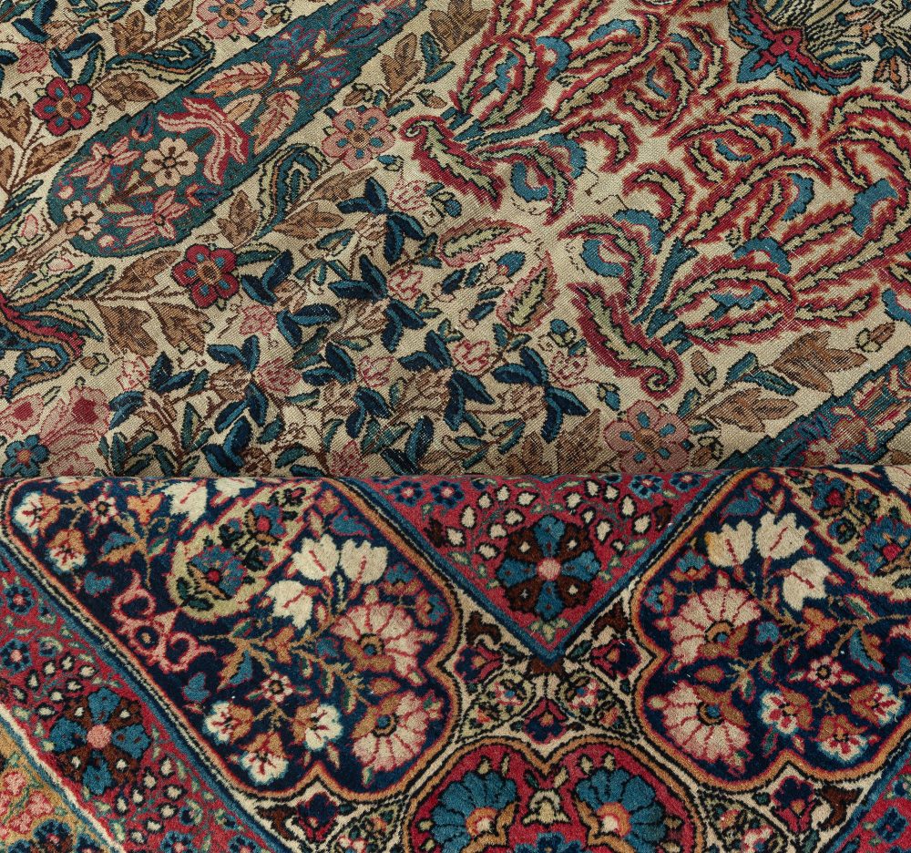 Early 20th Century Persian Kirman Wool Rug in Blue, Brown, Green, Pink and Red BB7345