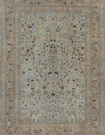 Spanish Vintage Floral Soft Beige Hand-Knotted Wool Rug BB6963