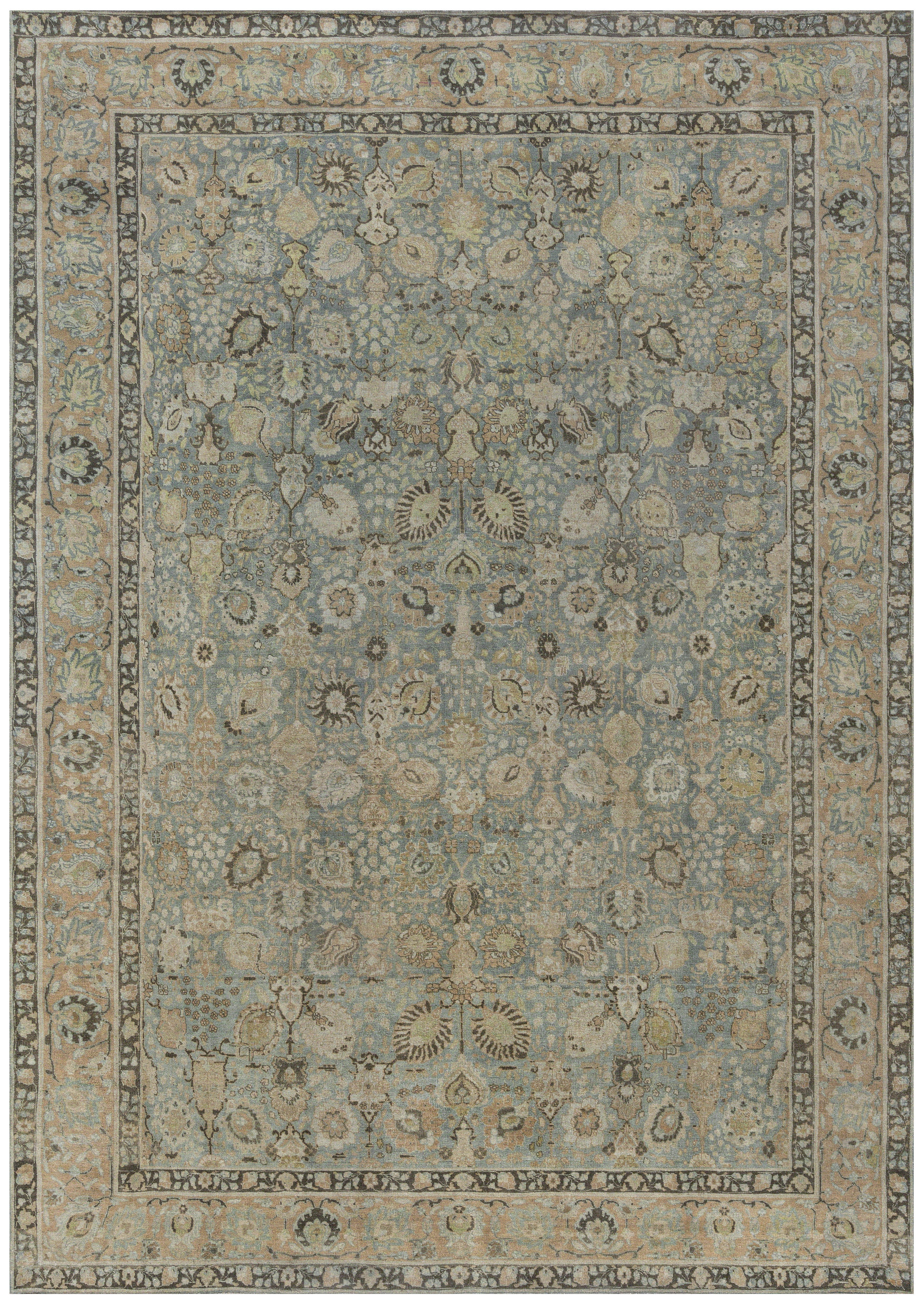 Early 20th Century Persian Tabriz Blue, Brown and Gold Handwoven Wool Rug BB7346