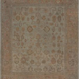 Antique Oushak Turkish Allover Floral Classic Taupe Hand-Knotted Wool Rug – Circa 1920 BB7356