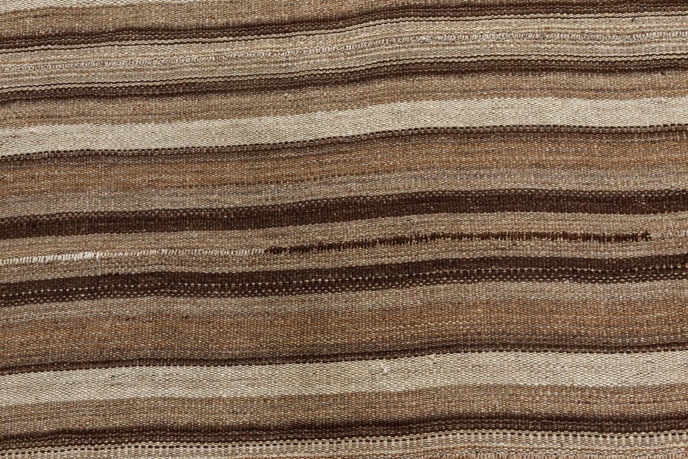 Mid-20th century Persian Kilim Rug in Beige and Brown Stripes BB7297