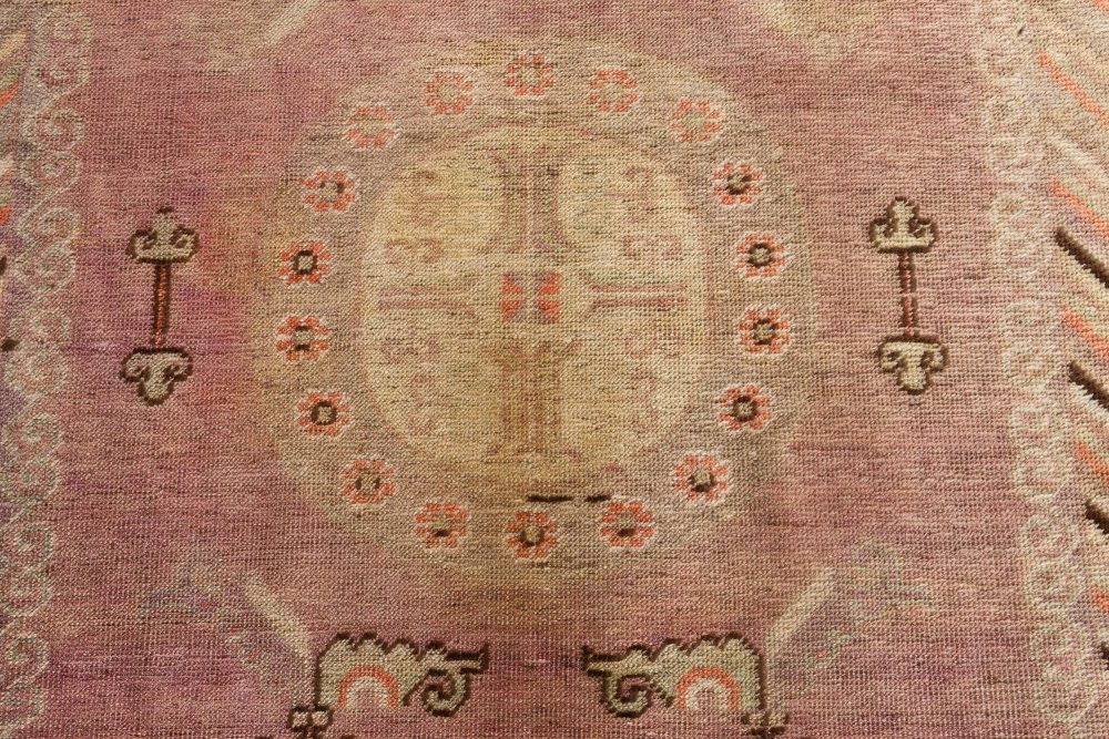 Mid-20th century Samarkand Beige, Brown, Green, Orange, Purple Wool Rug BB7301