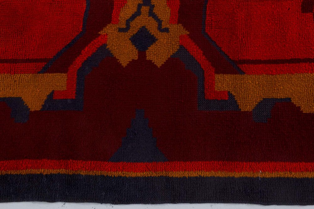 Mid-20th Century Art Deco Design Black, Brown, Gold, Orange Handmade Wool Rug BB7338