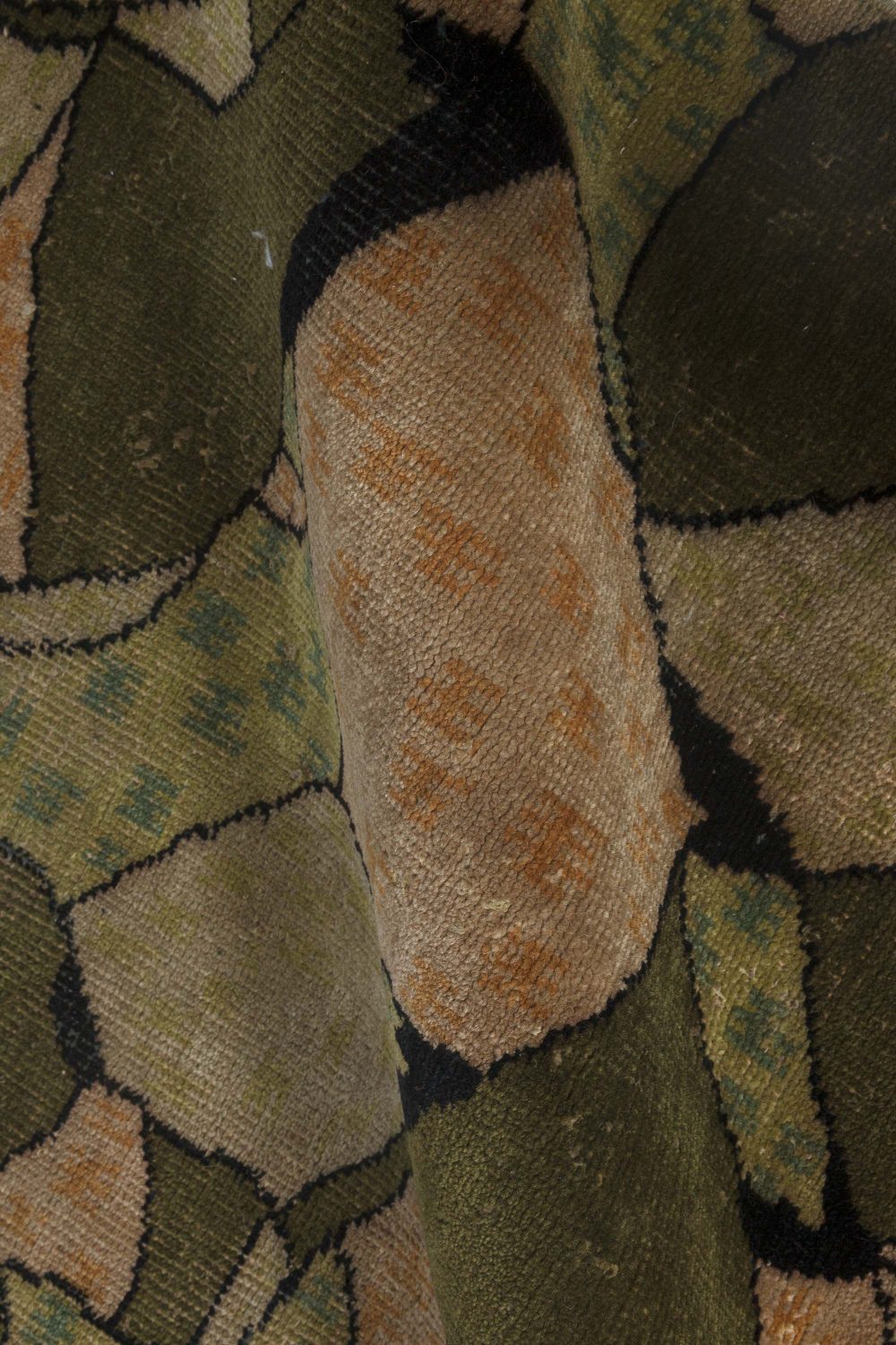 Midcentury European Art Deco Beige, Black and Green Wool Rug BB7339