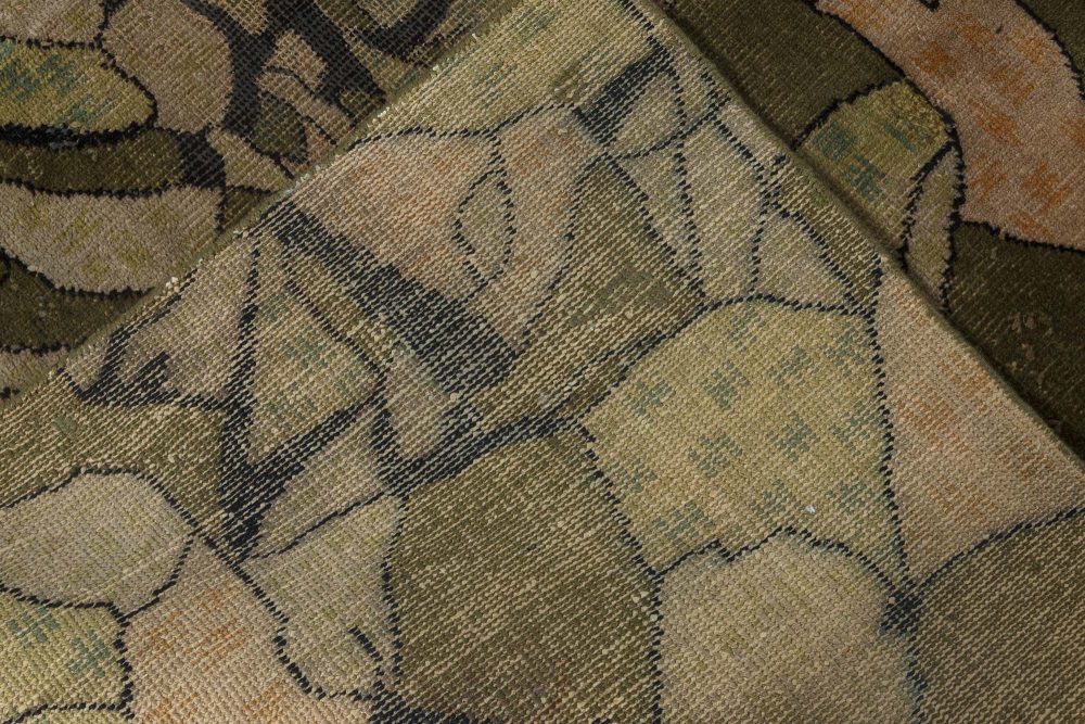 Midcentury European Art Deco Beige, Black and Green Wool Rug BB7339