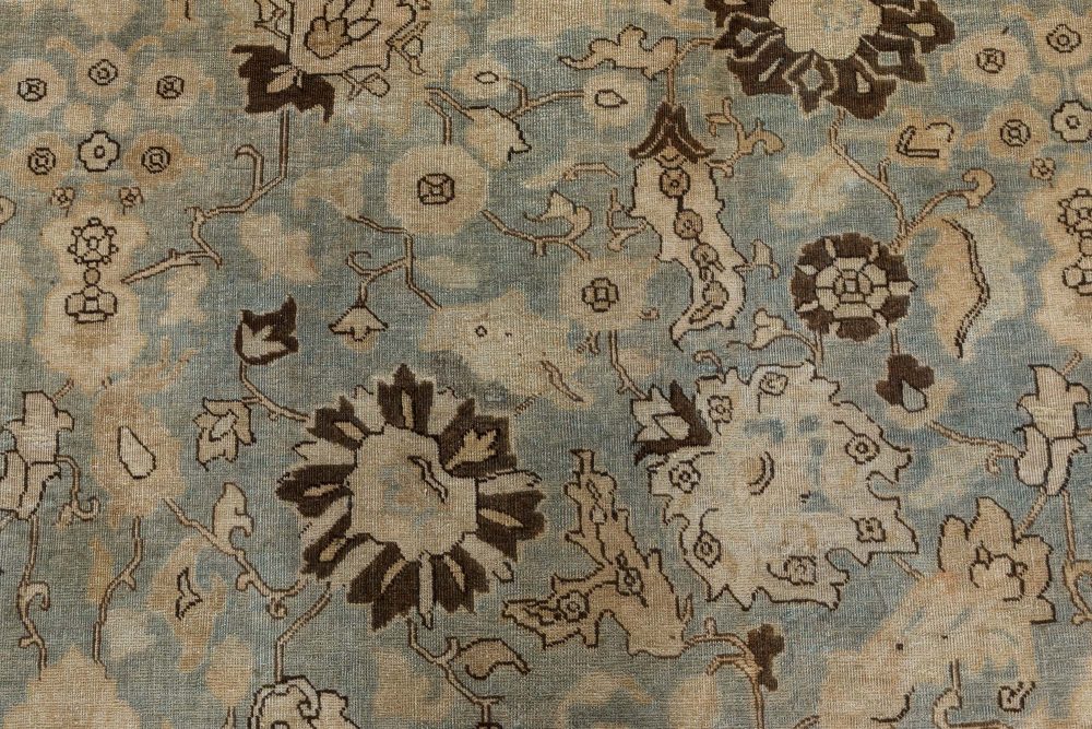 1920s Persian Tabriz Rug in Beige, Blue and Brown Flower Design BB7344