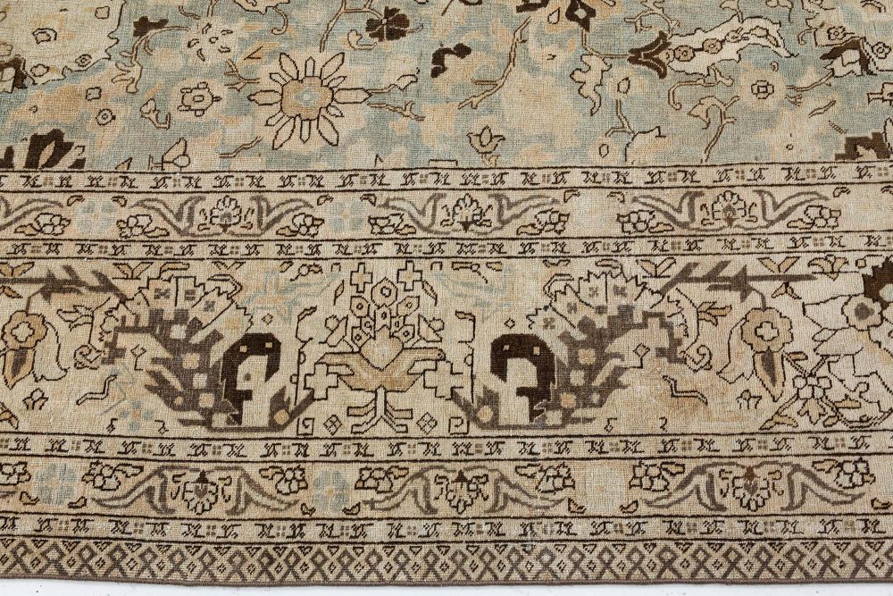 1920s Persian Tabriz Rug in Beige, Blue and Brown Flower Design BB7344