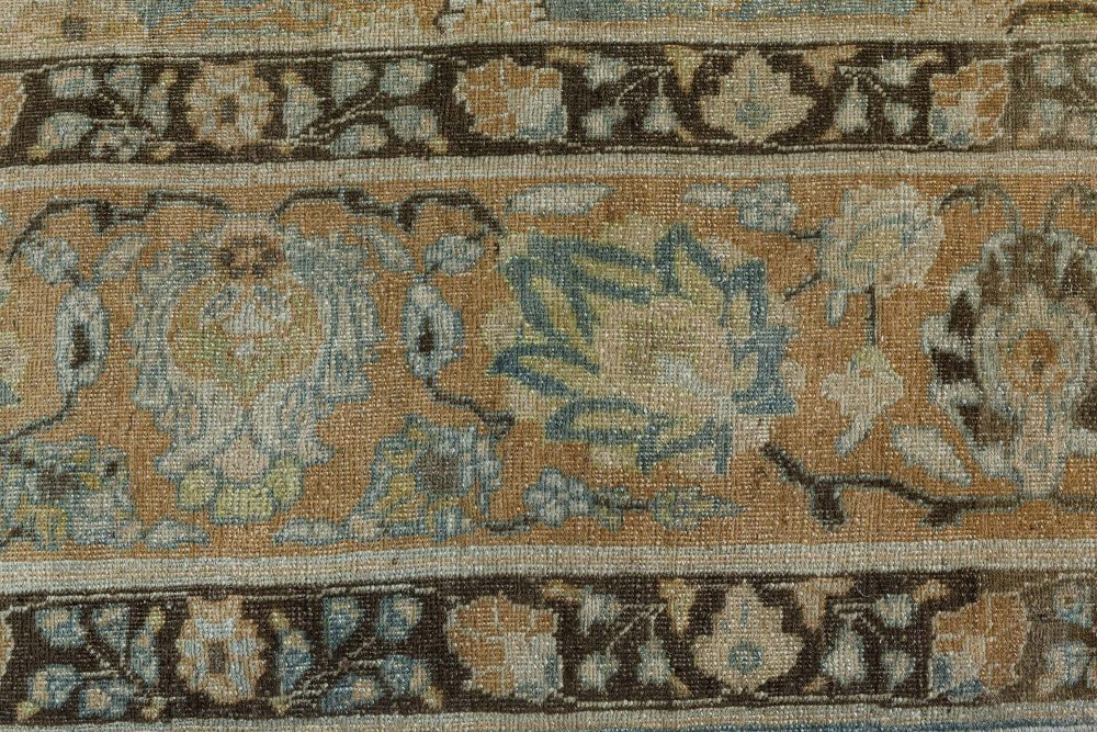 Early 20th Century Persian Tabriz Blue, Brown and Gold Handwoven Wool Rug BB7346