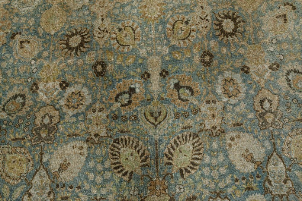 Early 20th Century Persian Tabriz Blue, Brown and Gold Handwoven Wool Rug BB7346