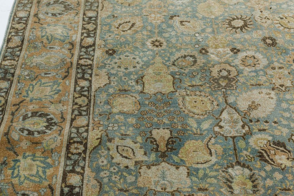 Early 20th Century Persian Tabriz Blue, Brown and Gold Handwoven Wool Rug BB7346