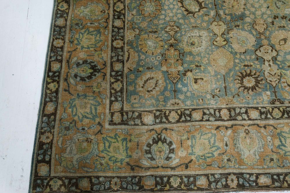 Early 20th Century Persian Tabriz Blue, Brown and Gold Handwoven Wool Rug BB7346