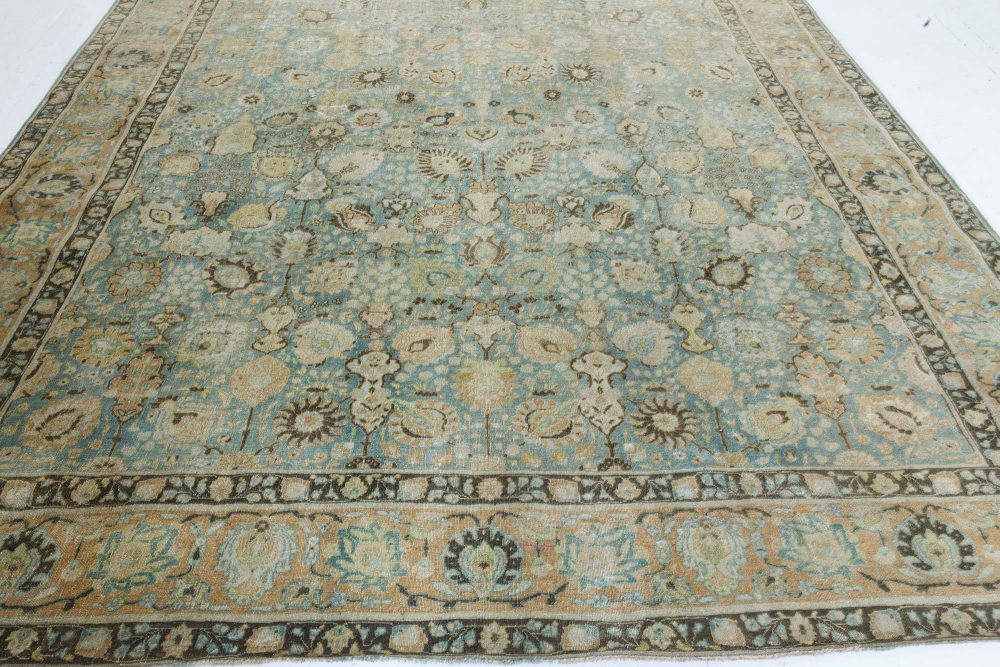 Early 20th Century Persian Tabriz Blue, Brown and Gold Handwoven Wool Rug BB7346