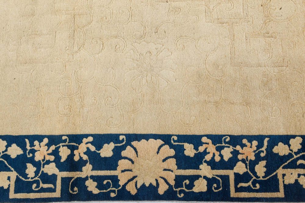 Early 20th Century Chinese Beige and Blue Handmade Wool Rug BB7347