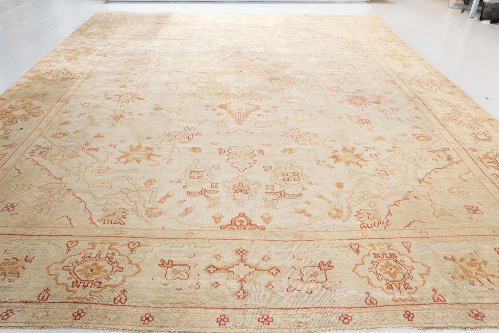 Early 20th Century Turkish Oushak Beige, Gold, Orange Hand Knotted Wool Rug BB7349