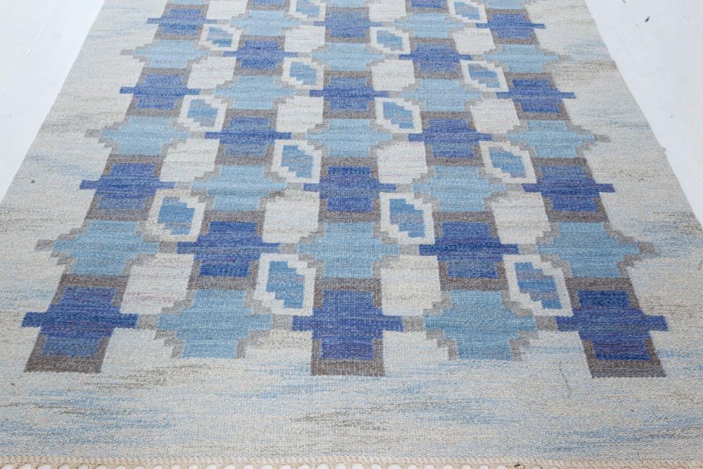 Mid-Century Blue and Grey Swedish Rug by Judith Johanson BB7357