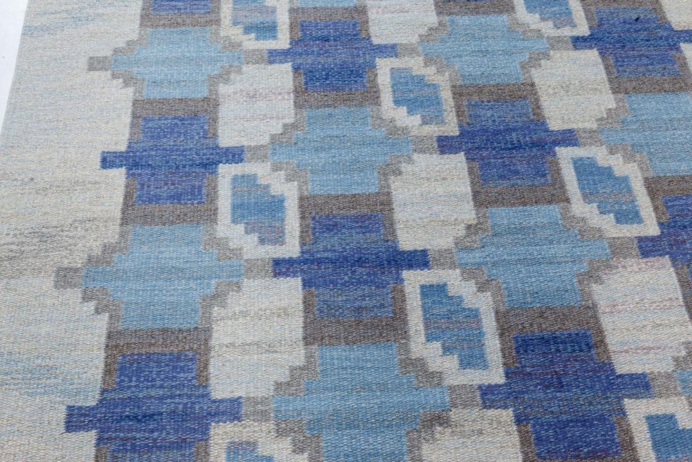 Mid-Century Blue and Grey Swedish Rug by Judith Johanson BB7357