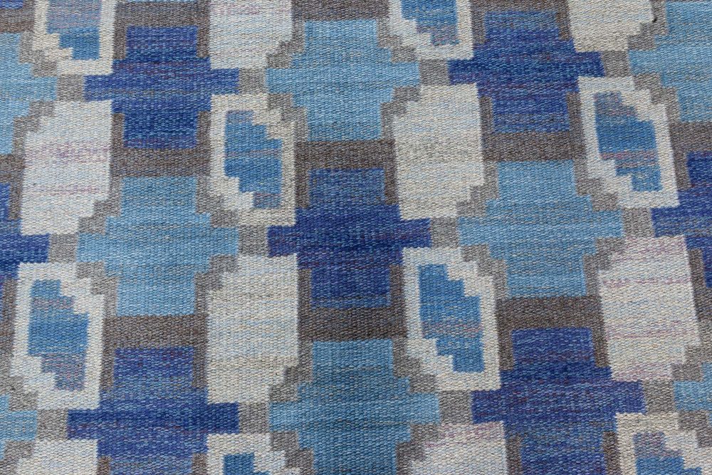 Mid-Century Blue and Grey Swedish Rug by Judith Johanson BB7357