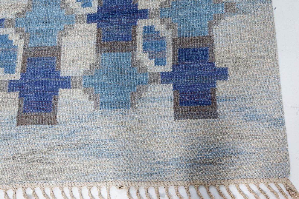 Mid-Century Blue and Grey Swedish Rug by Judith Johanson BB7357