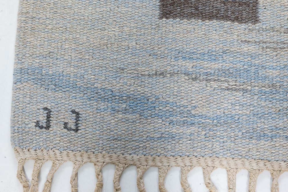 Mid-Century Blue and Grey Swedish Rug by Judith Johanson BB7357