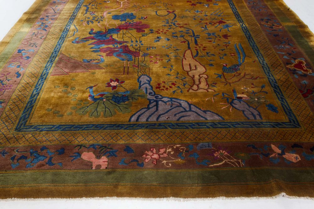 Chinese Art Deco Handmade Wool Rug in Blue, Gold, Green, and Purple BB7361