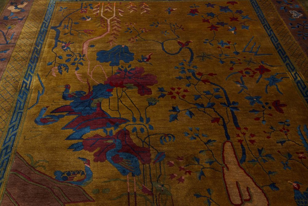 Chinese Art Deco Handmade Wool Rug in Blue, Gold, Green, and Purple BB7361