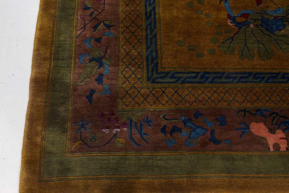 Chinese Art Deco Handmade Wool Rug in Blue, Gold, Green, and Purple BB7361