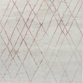 “Hachure” Modern Moroccan Geometric Cream Hand-Knotted Wool Rug N12126