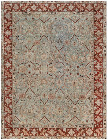 Spanish Vintage Floral Soft Beige Hand-Knotted Wool Rug BB6963