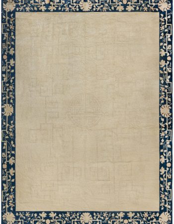 Spanish Vintage Floral Soft Beige Hand-Knotted Wool Rug BB6963