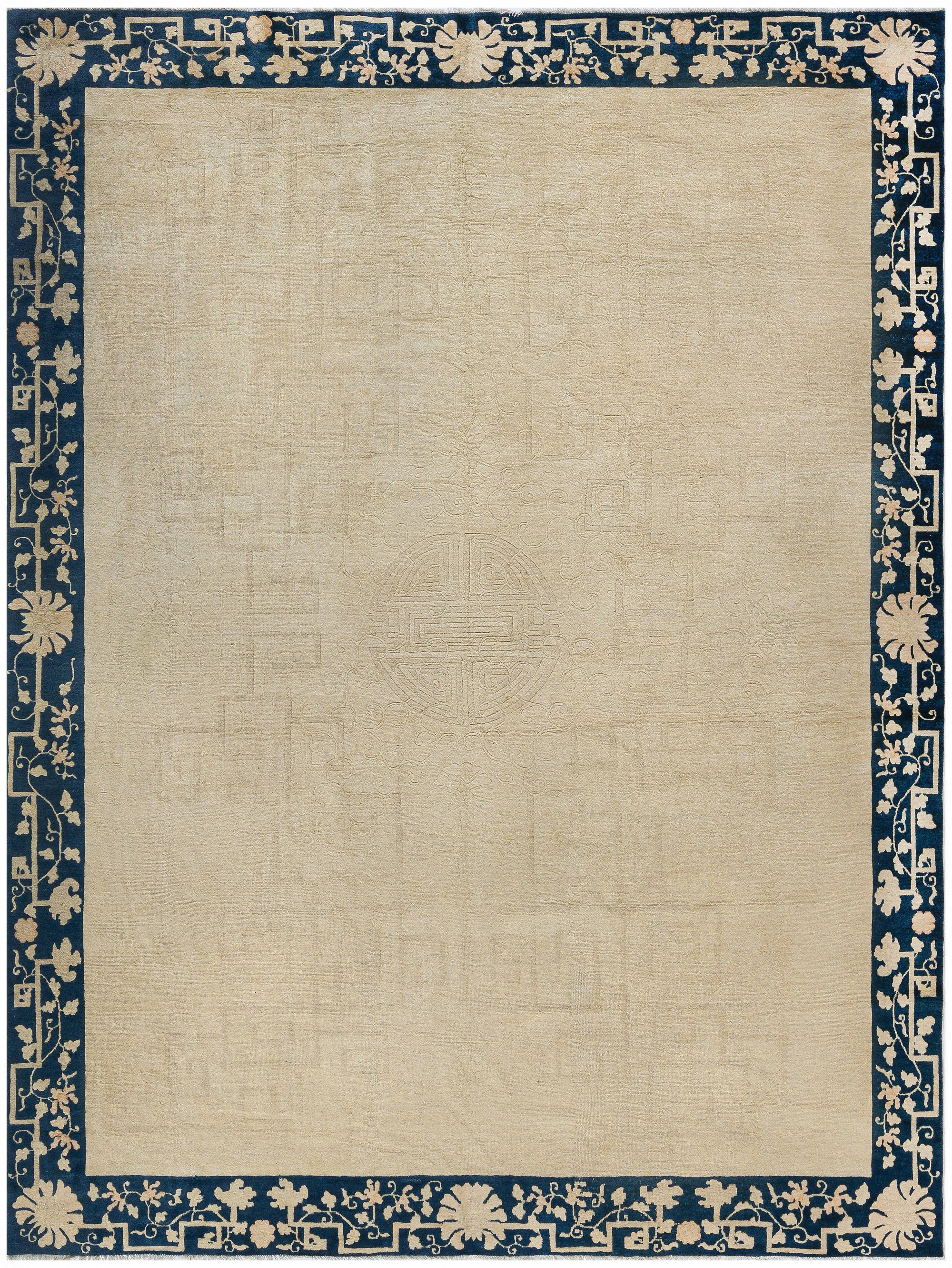 Early 20th Century <mark class='searchwp-highlight'>Chinese</mark> Beige and Blue Handmade Wool Rug BB7347