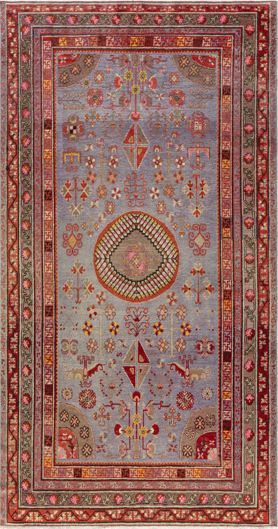 Mid-20th Century Samarkand Brown, Gold, Orange, Pink, Purple, Red Wool Rug BB7341