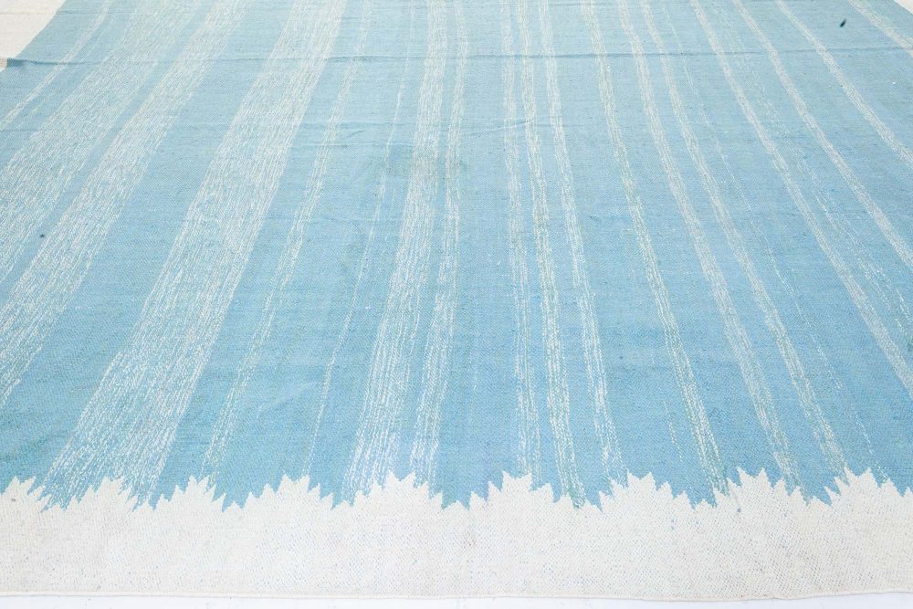 Mid-20th Century Indian Dhurrie Beige, Blue and Green Cotton Rug BB7363