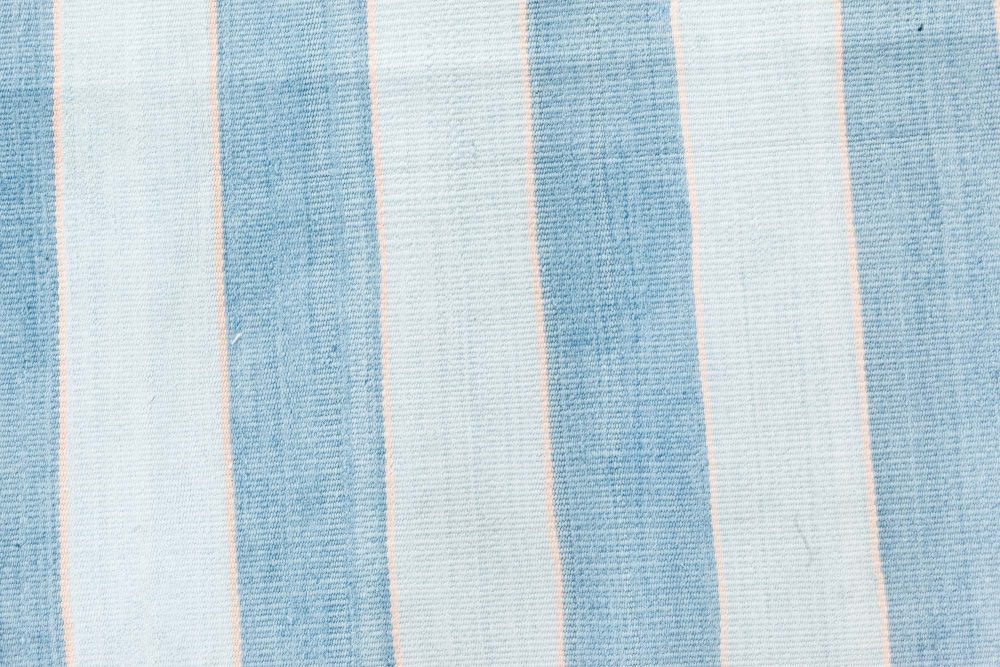 Mid-20th Century Blue Striped Indian Dhurrie Handmade Cotton Rug BB7364