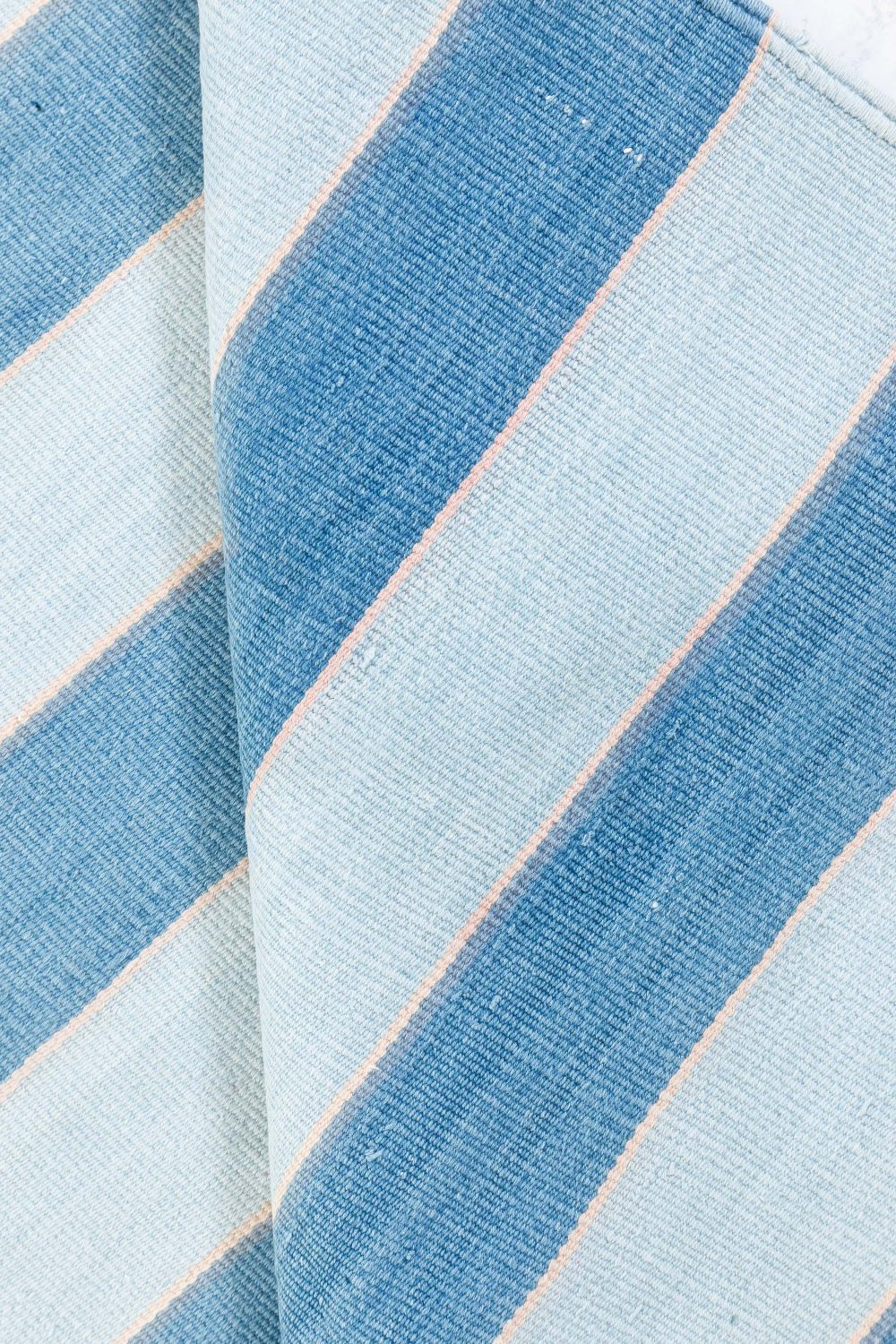 Mid-20th Century Blue Striped Indian Dhurrie Handmade Cotton Rug BB7364