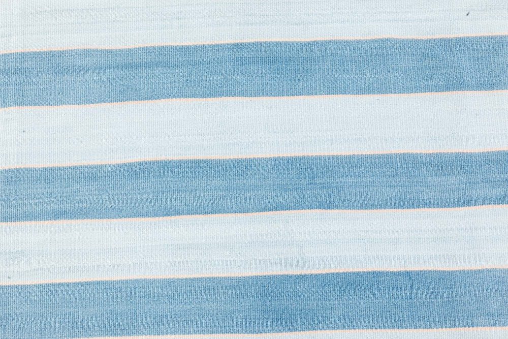 Mid-20th Century Blue Striped Indian Dhurrie Handmade Cotton Rug BB7364