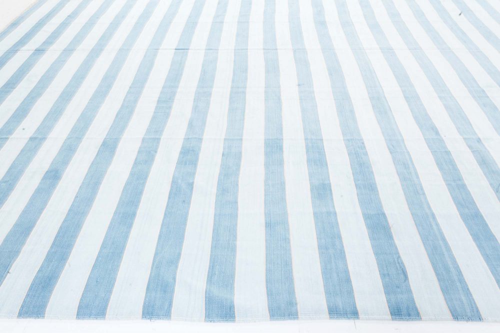 Mid-20th Century Blue Striped Indian Dhurrie Handmade Cotton Rug BB7364