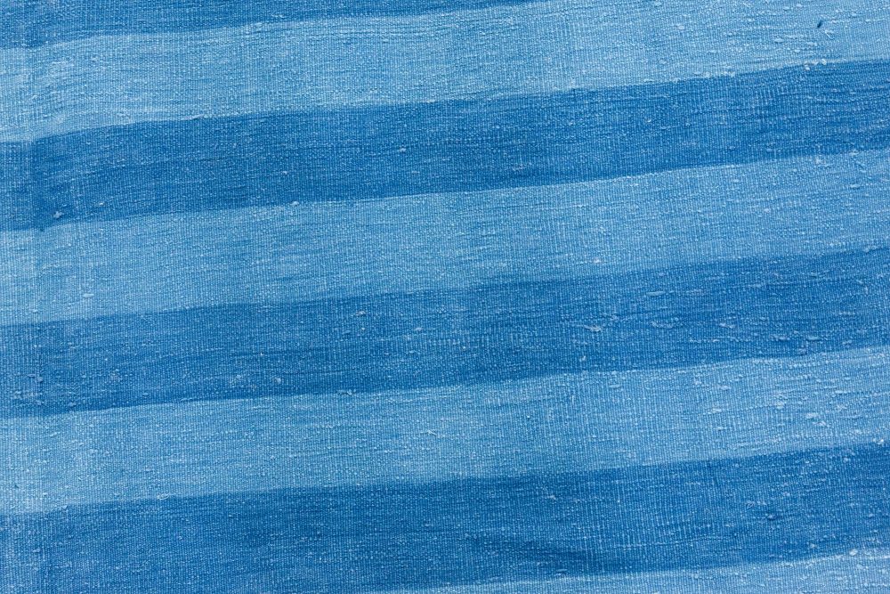 Mid-20th Century Blue Striped Indian Dhurrie Cotton Rug BB7366