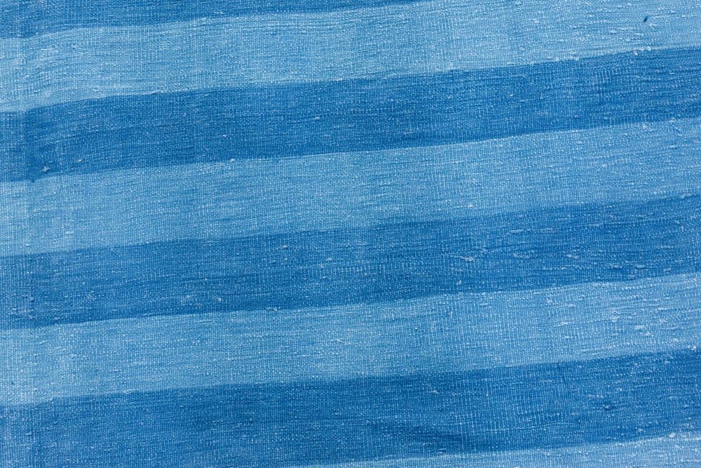 Mid-20th Century Blue Striped Indian Dhurrie Cotton Rug BB7366