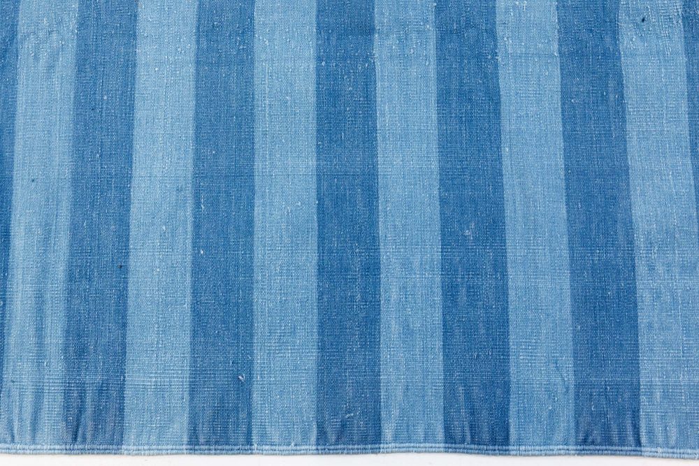 Mid-20th Century Blue Striped Indian Dhurrie Cotton Rug BB7366